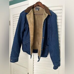 Men's Vintage Wrangler Blue Denim Jacket with Brown Corduroy Collar